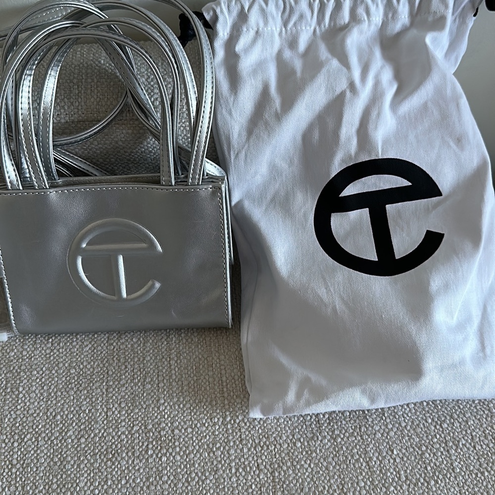 100% Authentic Telfar Small Silver Shopping Bag